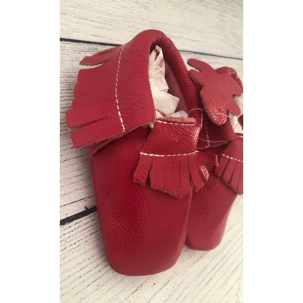 Red Leather Fringe Moccasins